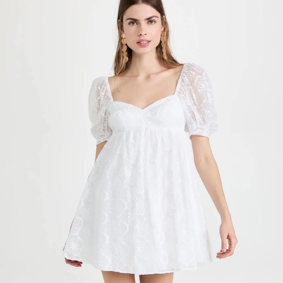Amanda Uprichard Candia White Eyelet Lace Puff Sleeve Dress in Sugar Embroidery - Picture 4 of 11